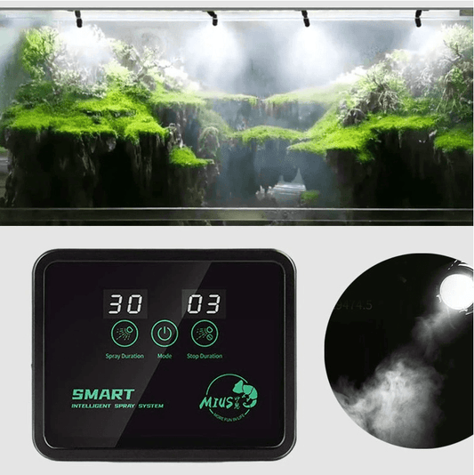 Smart Misting System with 2-4 nozzles, touch screen timer, and automated plant misting for energy-efficient indoor and outdoor use.
